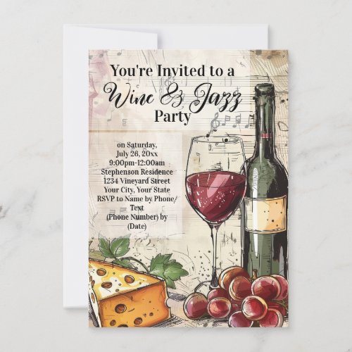 Wine  Jazz Social Event Tasting Party Invitations