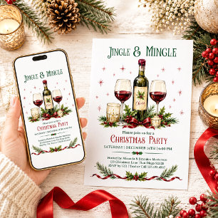 Wine Jingle and Mingle Holly Berries Christmas Invitation