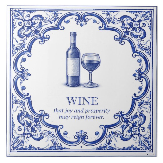 Wine Kitchen Blessing Blue Italian Ceramic Tile (Front)