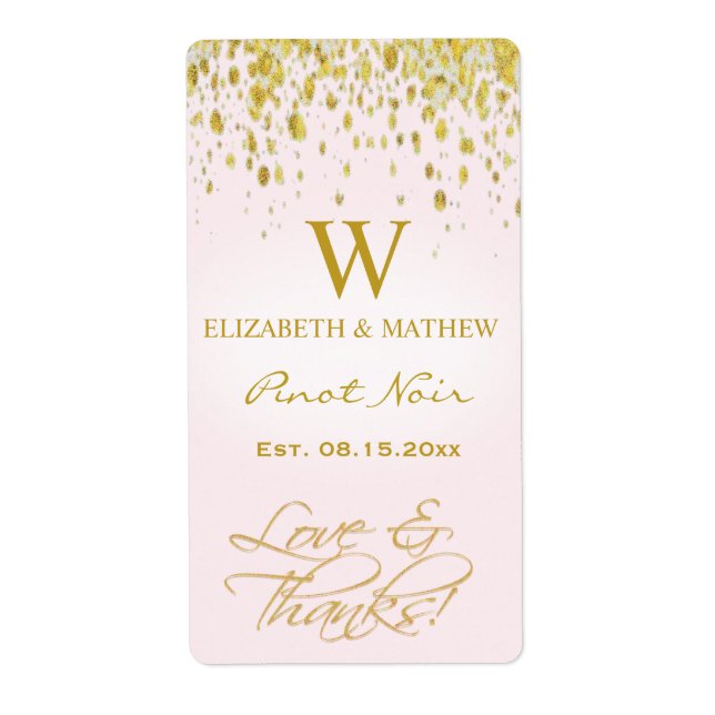 Wine Label Pink and Gold with Confetti (Front)
