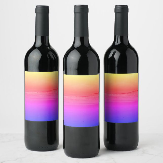 Wine Label Pink Beach Sunset Ocean Waves  (Bottles)