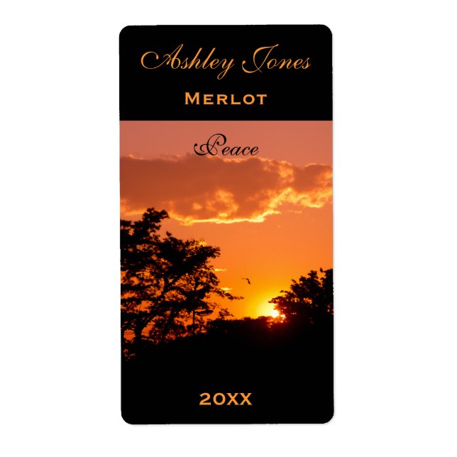 Wine Label Template Orange Sunset Bird Silhoutte (Front)