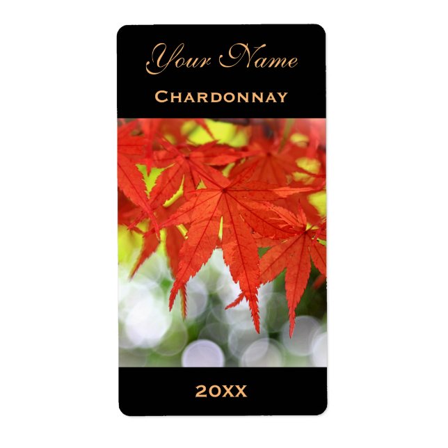 Wine Label Template Vivid Red Autumn Maple Leaves (Front)