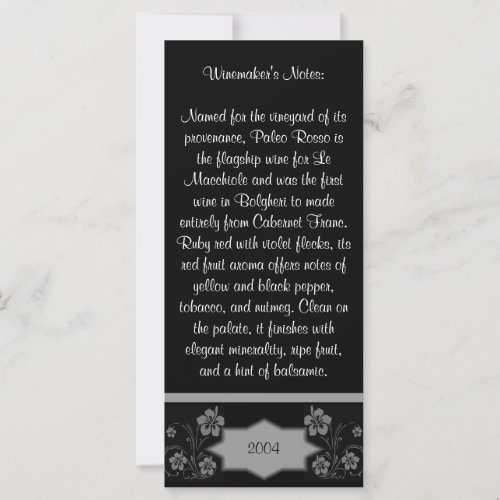 Wine Label Wine Maker Notes