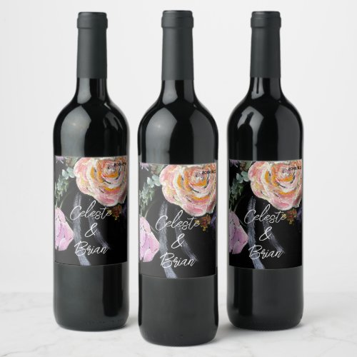 Wine labels _ Bright flowers on black background