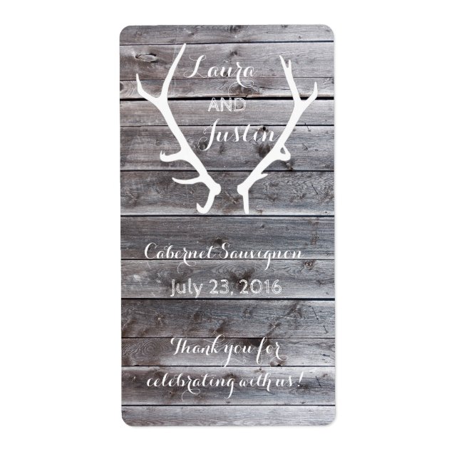 Wine Labels - Rustic Deer Antler Barnwood (Front)