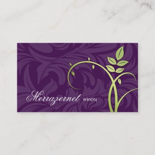 Wine Leaf Vine Purple Green Business Card Templates