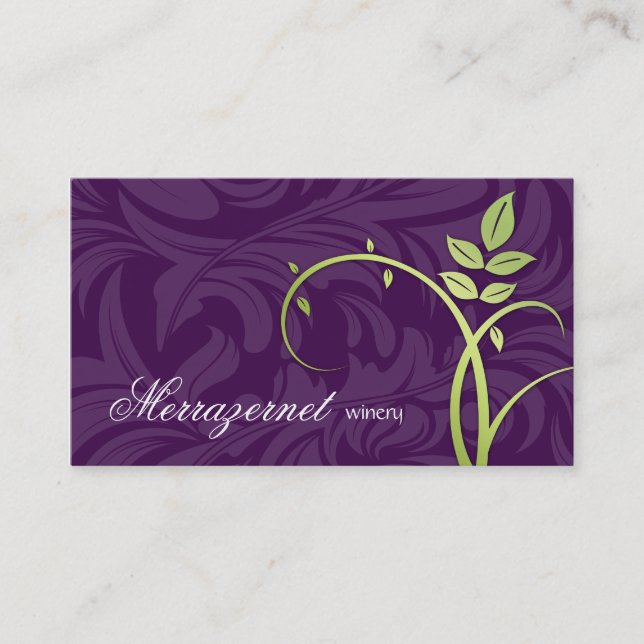 Wine Leaf Vine Purple Green Business Card (Front)