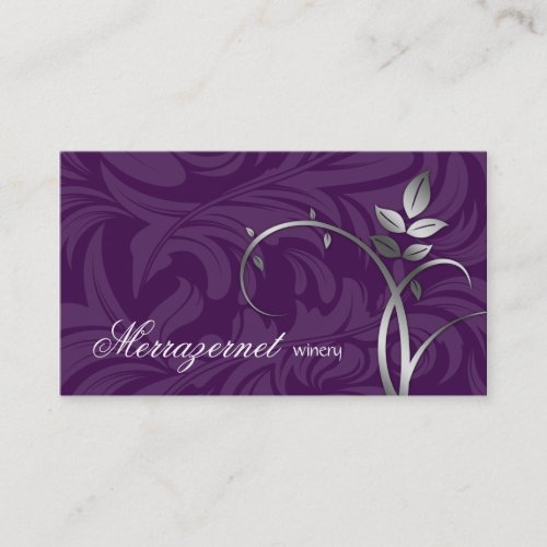 Wine Leaf Vine Purple Silver Business Card Template