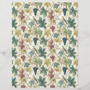 Wine leaves and grapes bird scrapbook paper blue
