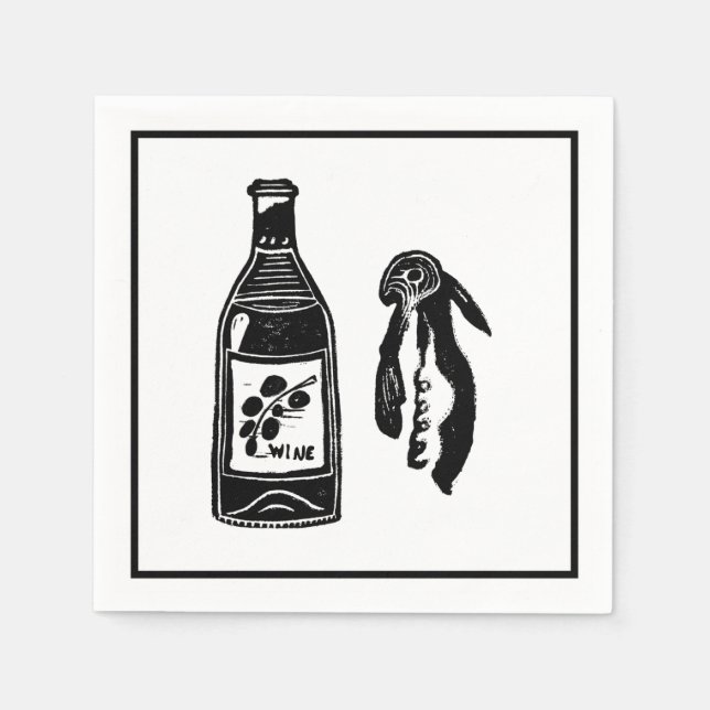 Wine Linocut Cocktail Party Napkins (Front)