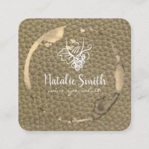 Wine Logo Leather Texture Style Square Business Card