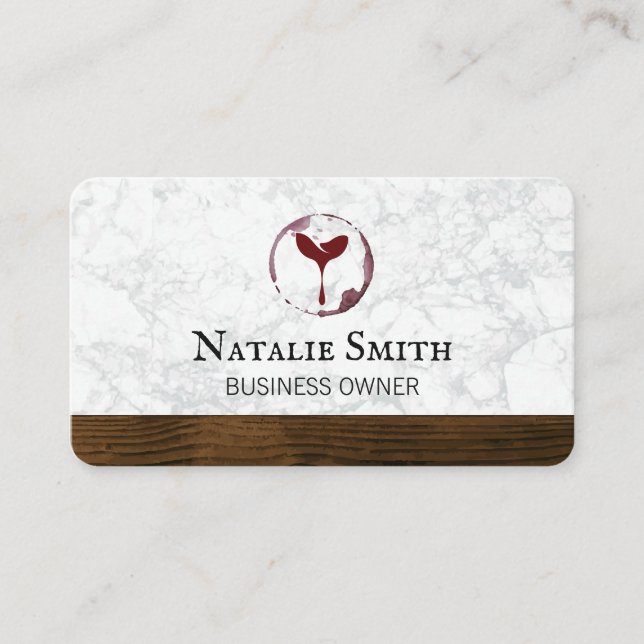 Wine Logo | Marble Wood Business Card (Front)