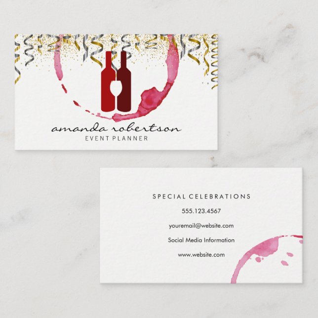 Wine Logo | Party Confetti Business Card (Front/Back)