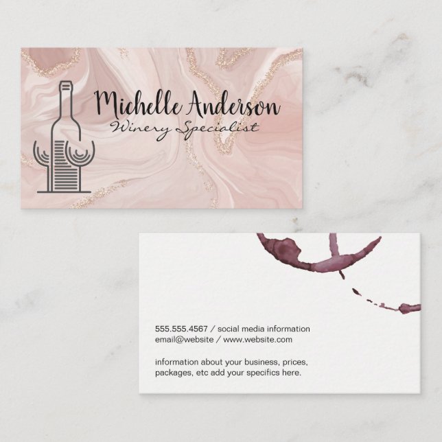 Wine Logo | Pink Marble Business Card (Front/Back)