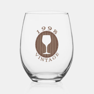 Wine Lover Birthday 1998 Vintage Stemless Wine Glass
