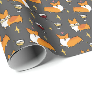 Wine Lover Corgi "Mini Pattern" Wrapping Paper