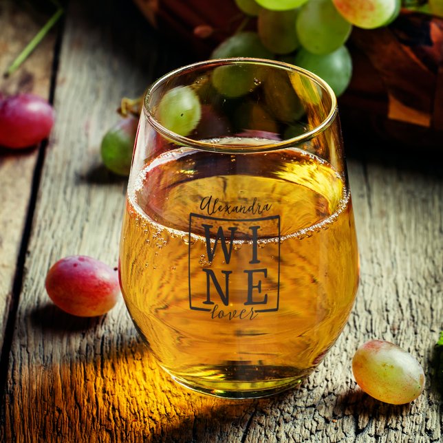 Wine Lover Custom Name  Stemless Wine Glass (The perfect custom gift for any wine lover.)