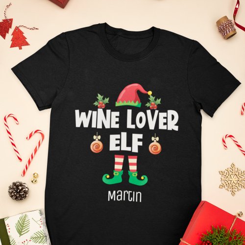Wine lover elf Christmas family outfit name T_Shirt