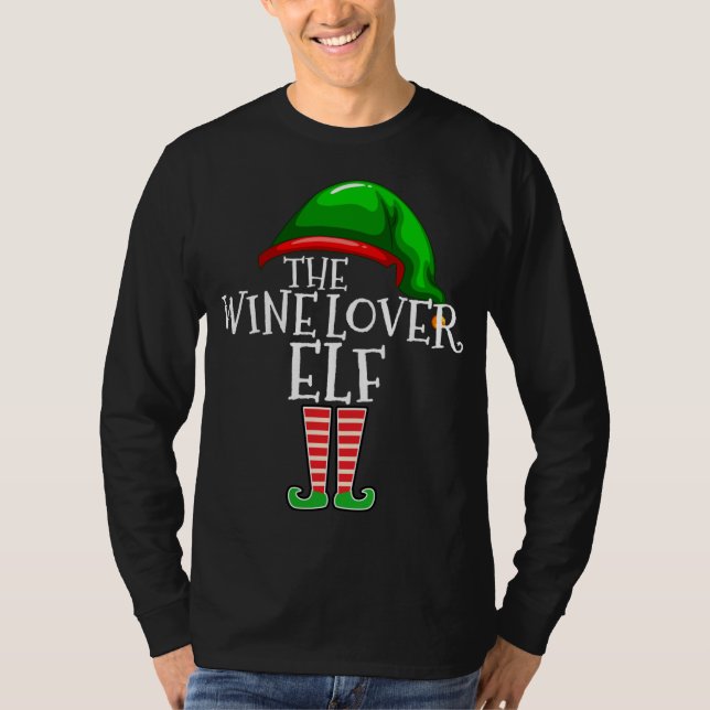 Wine Lover Elf Matching Family Christmas Gift Drin T-Shirt (Front)