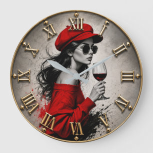 Wine Lover Fashion Woman Large Clock