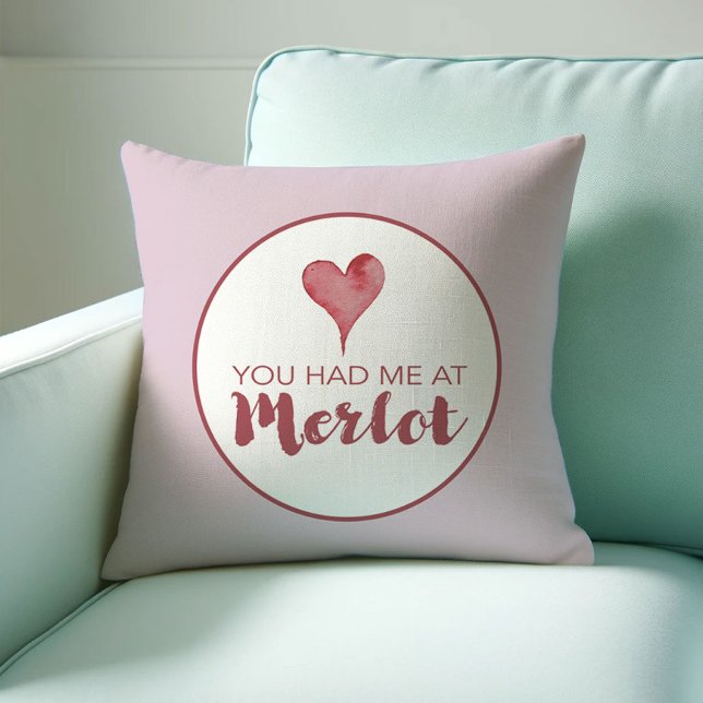 Wine Lover Gift You Had Me At Merlot Throw Pillow (Valentines decor wine lover throw pillow You had me at Merlot Victoria Grigaliunas Do Tell A Belle)