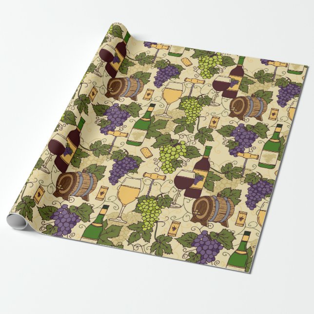 Wine Lover Grape Vine Patterned Wrapping Paper (Unrolled)