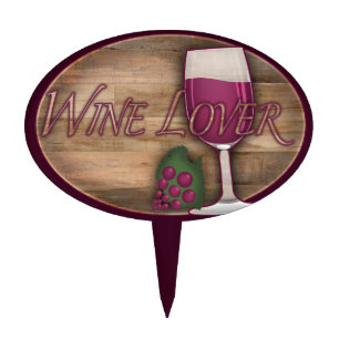 Wine Lover on Wood Oval Cake Topper