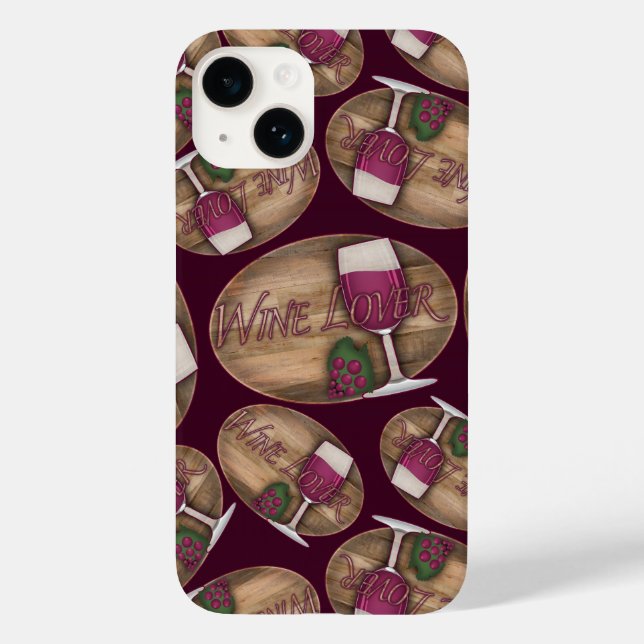 Wine Lover on Wood Oval Case-Mate iPhone Case (Back)