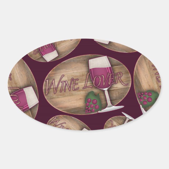 Wine Lover on Wood Oval Sticker (Front)