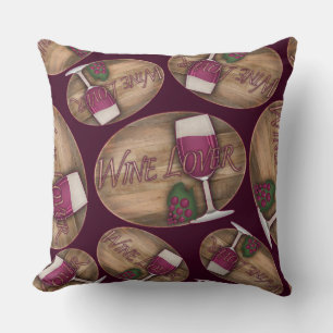 Wine Lover on Wood Oval Throw Pillow