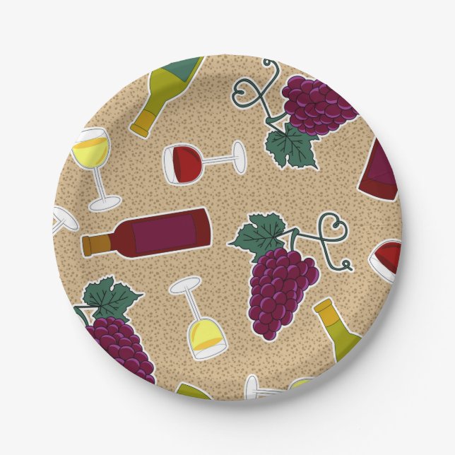Wine Lover Pattern Paper Plates (Front)