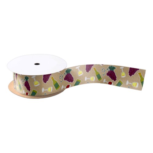 Wine Lover Pattern Satin Ribbon