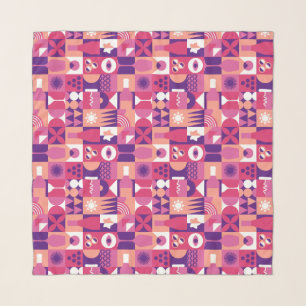 Wine Lover Pink Purple Retro Geometric Pattern Scarf