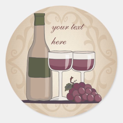 Wine Lover Red Wine Bottle Glasses  Grapes Classic Round Sticker