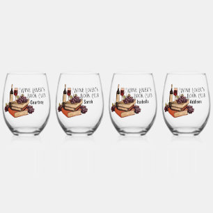Wine Lover’s Book Club with Personalized Names Stemless Wine Glass