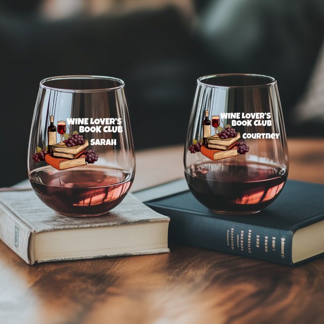 Wine Lover’s Book Club with Personalized Names Stemless Wine Glass (Creator Uploaded)