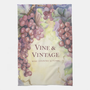 Wine Lover Vine & Vintage Grapes Luxe Tea Towel