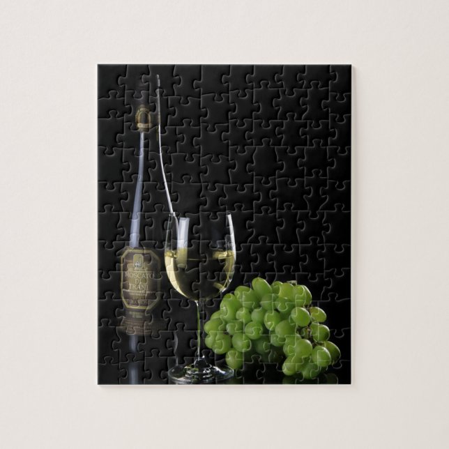 Wine Lover White Wine Bottle Glass Grapes Jigsaw Puzzle (Vertical)