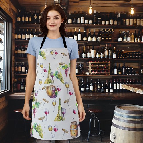 Wine Lover Winery White Red  Pattern Apron