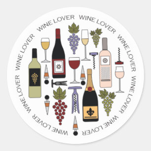 Wine Lovers Bottles, Glasses & Accessories Motif C Classic Round Sticker