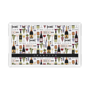 Wine Lovers Bottles, Glasses & Accessories Pattern Acrylic Tray