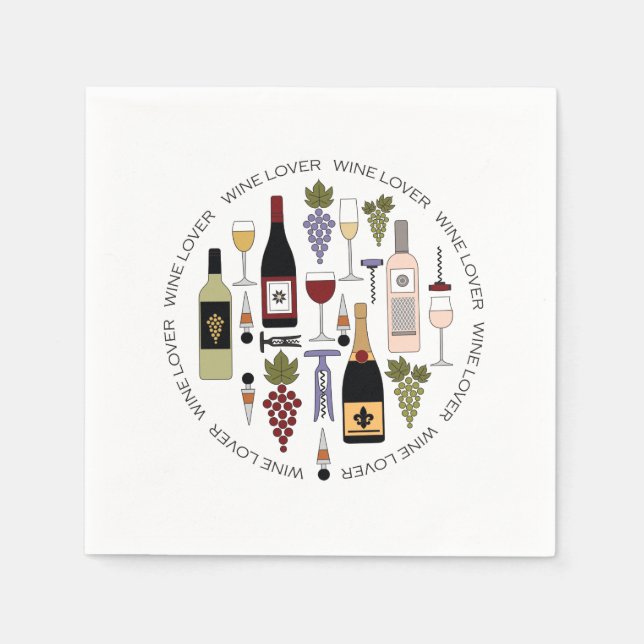 Wine Lovers Bottles, Glasses & Accessories Pattern Napkins (Front)