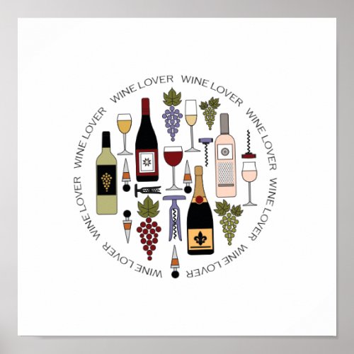 Wine Lovers Bottles Glasses  Accessories Pattern Poster