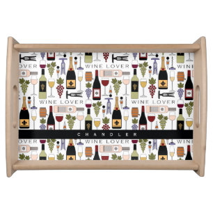 Wine Lovers Bottles, Glasses & Accessories Pattern Serving Tray