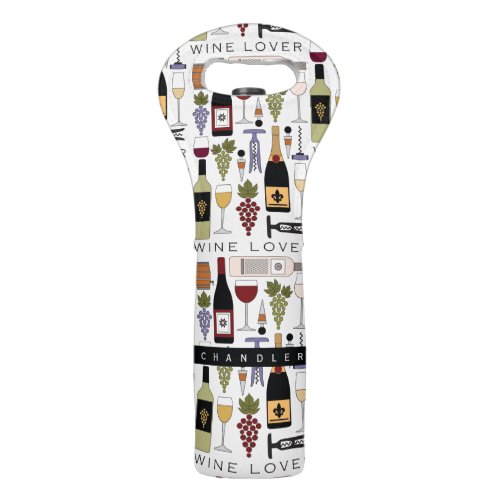 Wine Lovers Bottles Glasses  Accessories Pattern Wine Bag