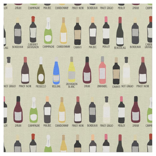 Wine Lovers Bottles with Names Patterned Fabric (Close Up)