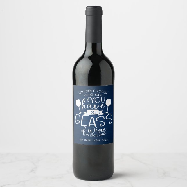 Wine Lovers Funny 2020 Covid Christmas Blue Wood Wine Label (Front)