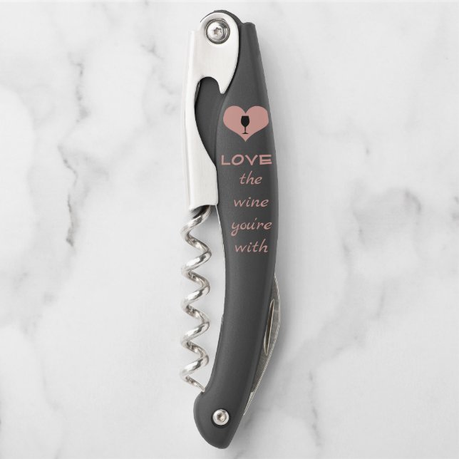 Wine Lovers Quote Pink and Black Personalised Waiter's Corkscrew (Front)