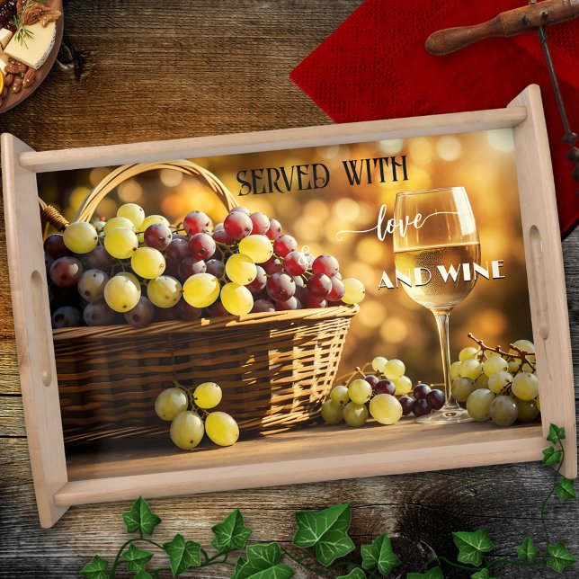 Wine Lovers Serving Tray (Serving tray featuring white wine and grapes. A beautiful simple design for a wine lover)